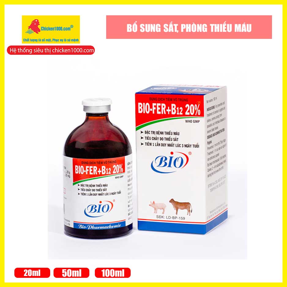 Thú Y Bio Fer + B12 20% Bổ Sung Sắt Cho Vật Nuôi Heo, Bò, Dê, Cừu Bị Thiếu Máu