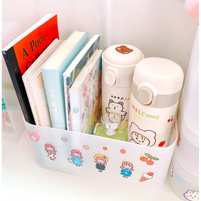 Hộp đựng đồ đa năng trong suốt có nắp bằng nhựa màu trắng, hộp đựng mỹ phẩm để bàn decor phòng