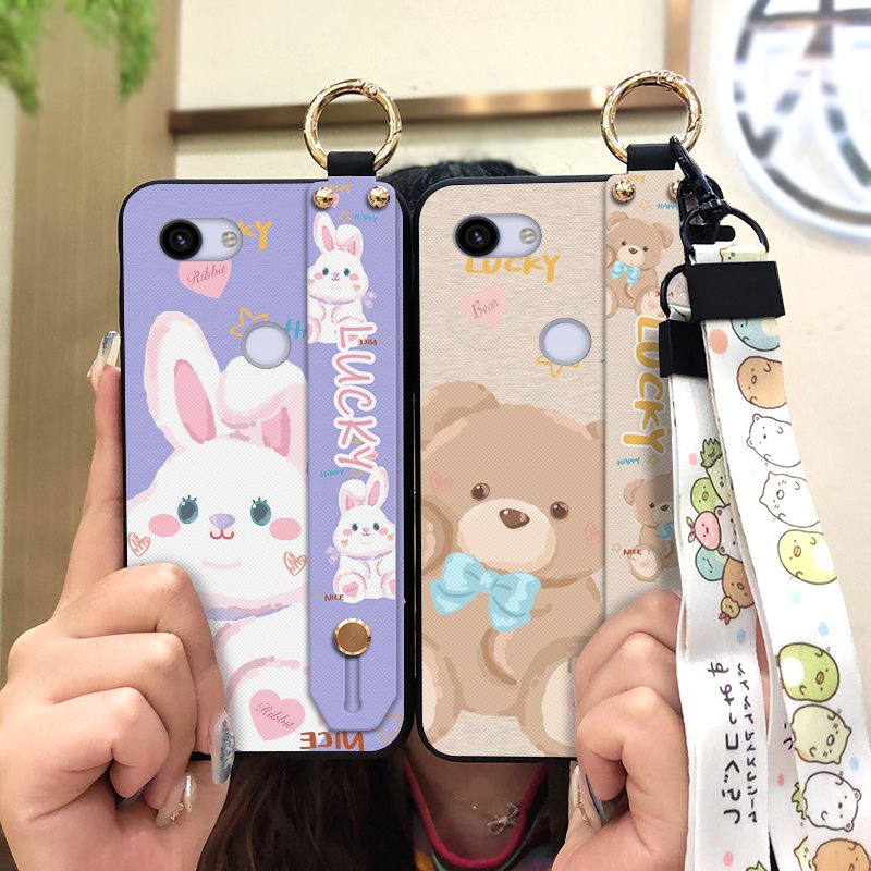 Soft Case Soft Phone Case For Google Pixel 3A/Pixel 3 Lite Kickstand For Woman Lanyard sunflower Fashion Design Wristban
