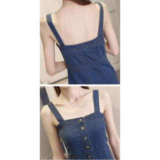 Đầm Yếm Jean Nữ Form Dài Nút Cài Dọc