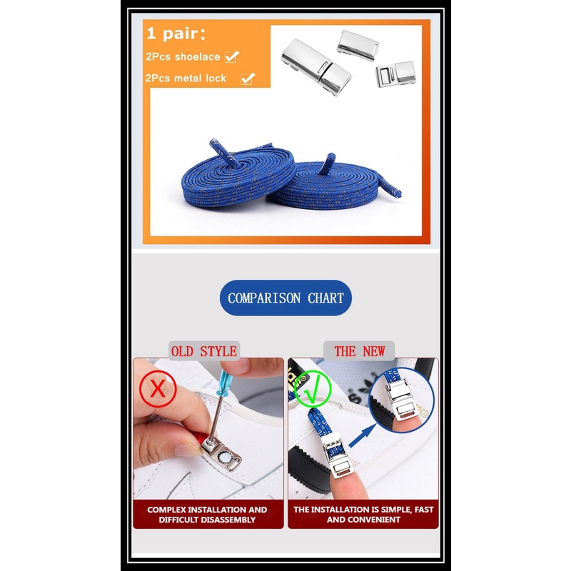 1 Cặp Dây Giày Có Từ Tính Phản Quang Thông Dụng Cho Trẻ Em Và Người Lớn