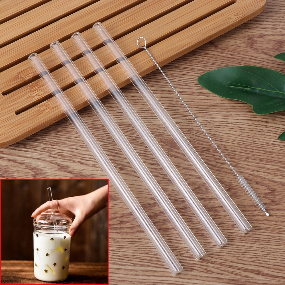 Set 4 Ống Hút Bằng Thủy Tinh Trong Suốt Thiết Kế Đơn Giản