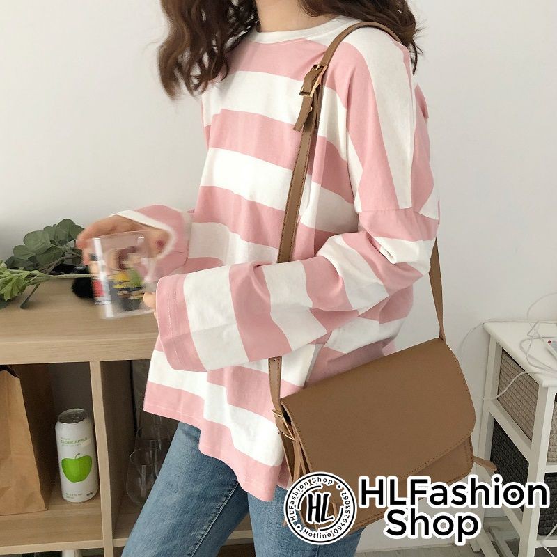 Áo Thun Tay Dài Oversize sọc trắng in vi tính mềm mại | BigBuy360 - bigbuy360.vn