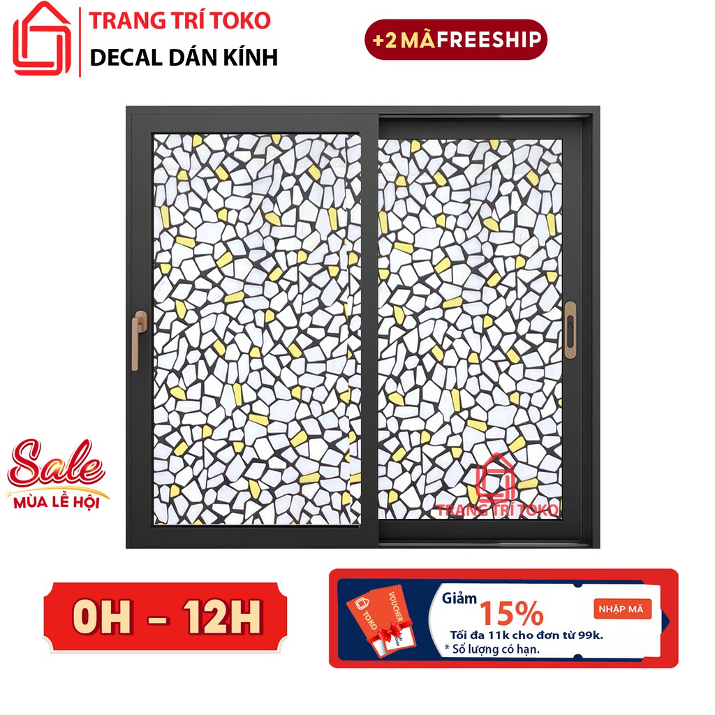 Bán từ 0.5m | Decal dán kính cửa sổ, phòng tắm khổ 90cm , Giấy đề can dán kính mờ, hoạ tiết sỏi trắng