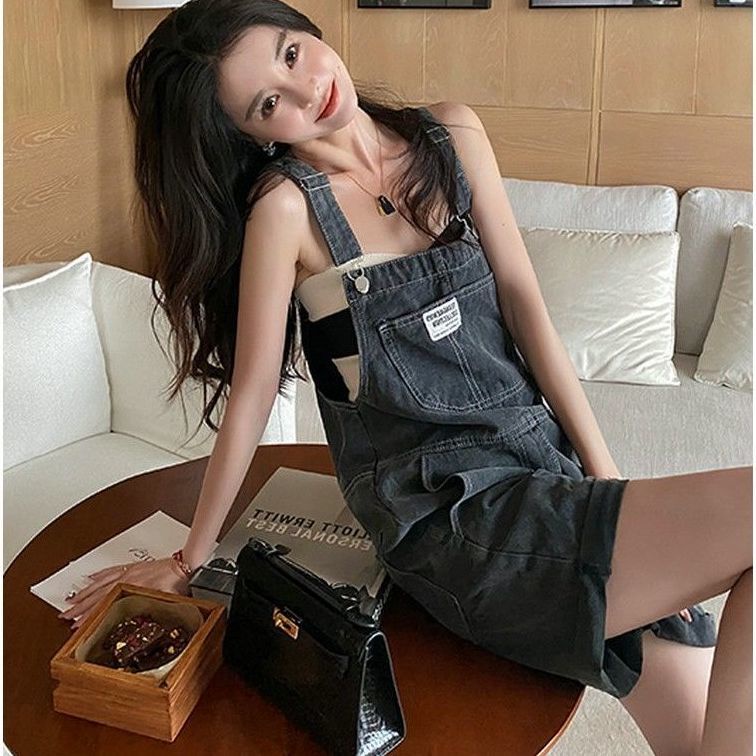 COZOK Áo liền quần Denim Lưng Cao Ống Rộng Thời Trang Cá Tính Kiểu Hàn Quốc