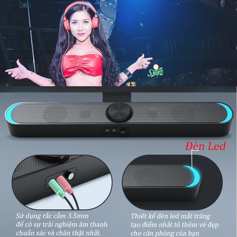 Loa Thanh Gaming Soundbar SADA V-198 Hỗ Trợ Bluetooth, Karaoke, Hiệu Ứng Đèn Led Dùng Cho Máy Vi Tính PC, Laptop, Tivi