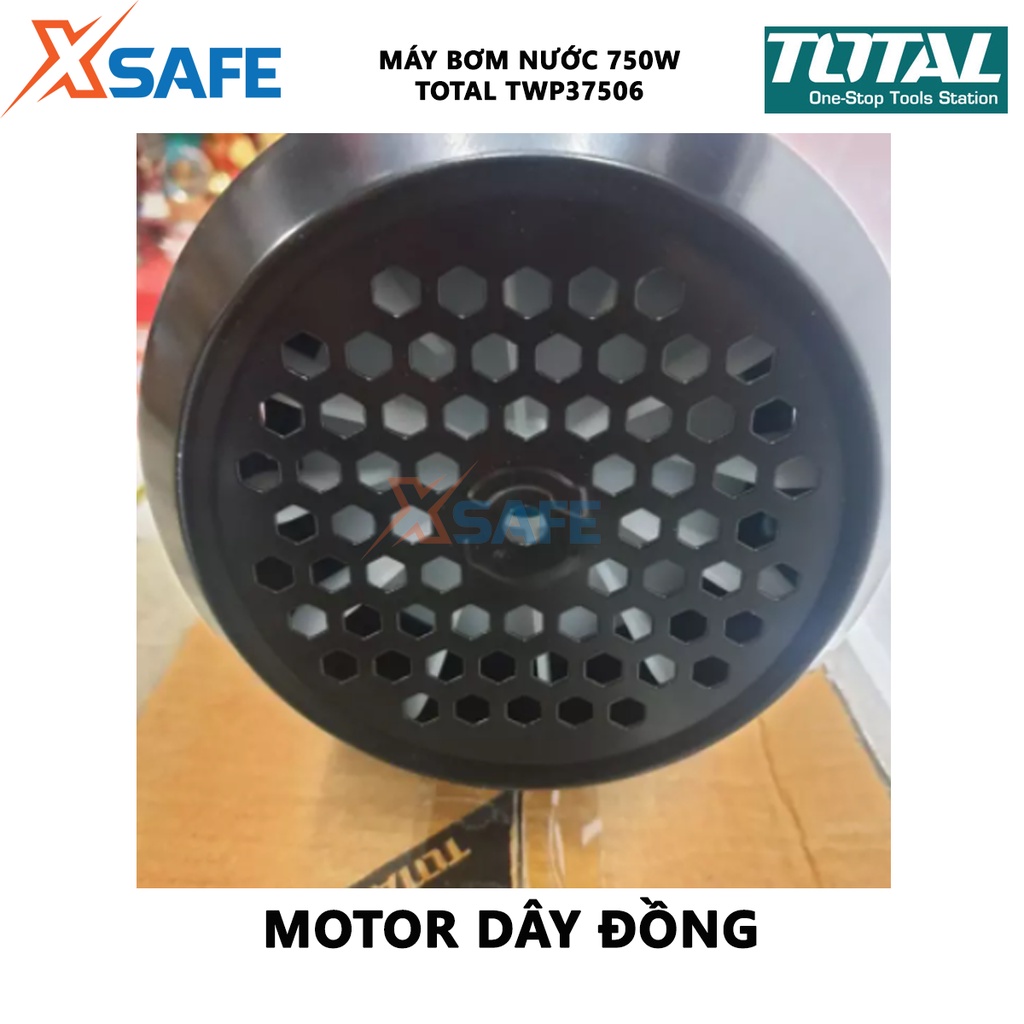 Máy bơm nước TOTAL TWP37506 Máy bơm mini công suất 750W(1HP), hút sâu tối đa 9m, mô tơ dây đồng, dây cáp dài 0.15m