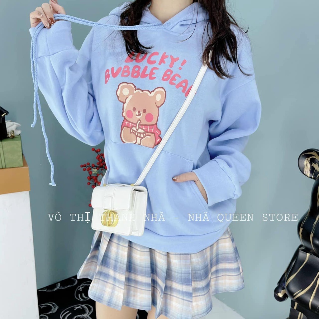 Set hoodie nữ, áo hoodie nữ có nón tông màu xanh trẻ trung kèm chân váy caro xếp ly dễ thương hàng cao cấp Diểm Shop