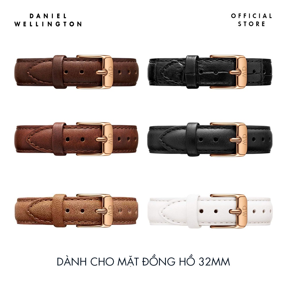 Dây da đồng hồ Daniel Wellington 14mm khóa màu vàng hồng - Cho đồng hồ Petite 32mm