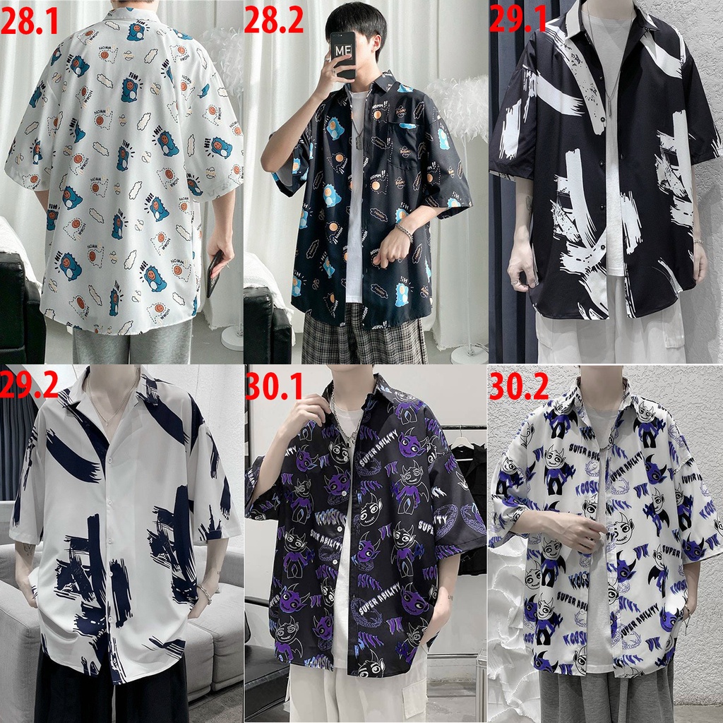 Áo sơ mi nam nữ đều mặc được kiểu tay lỡ form rộng hình họa tiết, áo sơ mi unisex, áo sơ mi in hình cực hot