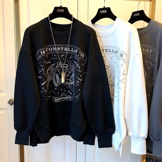 Áo Sweater Dáng Rộng Thêu Hình Thiên Thần Đính Đá Phong Cách Châu Âu Cá Tính