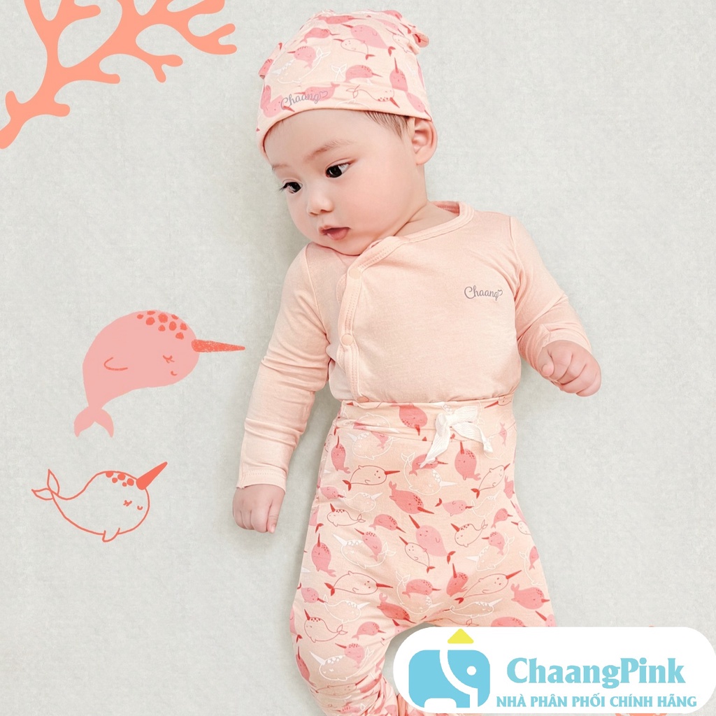 Chaang set bộ dài tay sơ sinh cúc chéo kèm mũ SS2022D03