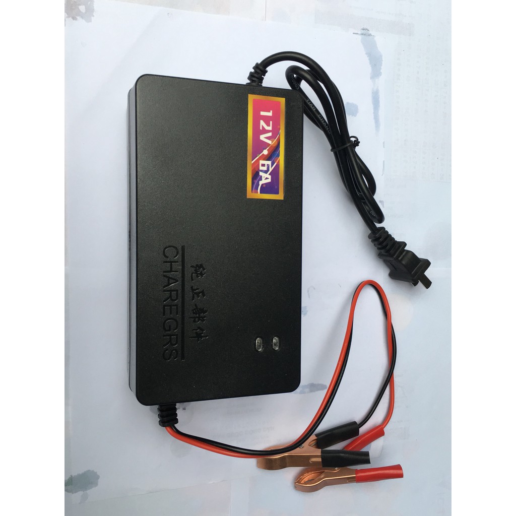 Sạc bình ắc quy 12V 6A tự ngắt khi đầy 20-63Ah (Đen)