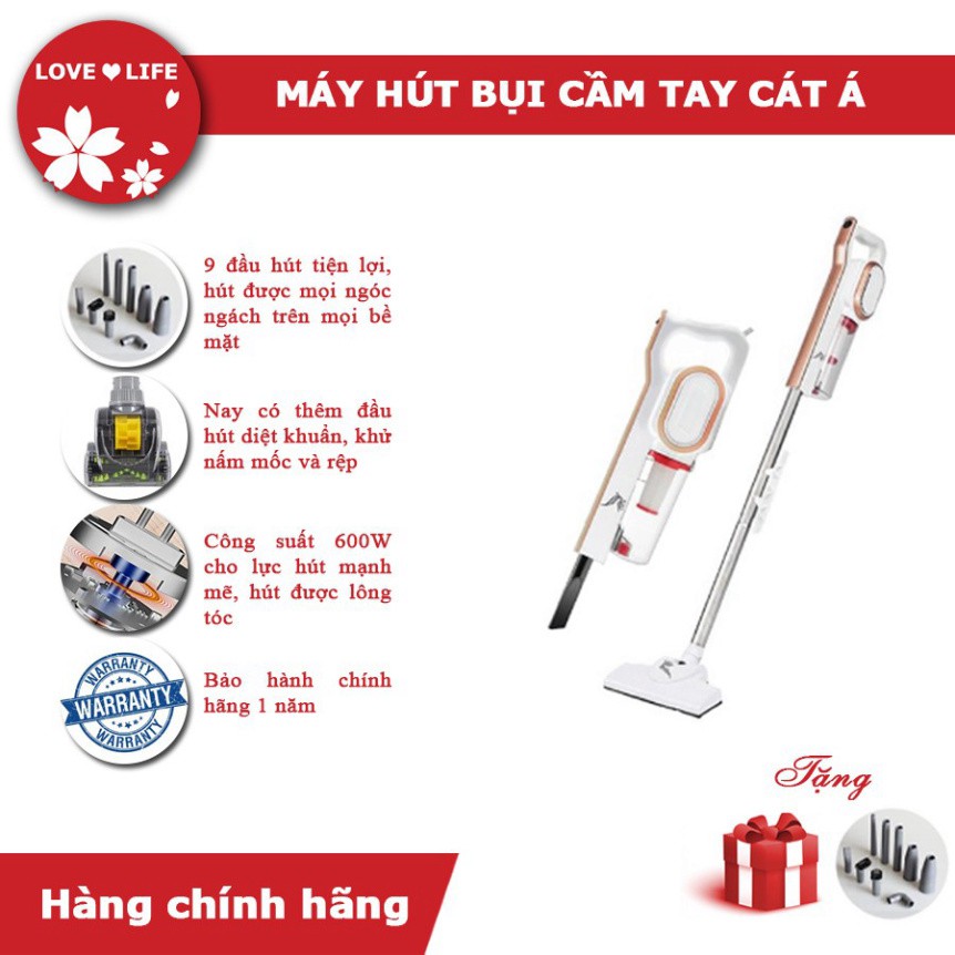 Máy hút bụi cầm tay Cát Á, lực hút bụi cực mạnh, 10 đầu hút tiện lợi cho mọi địa hình