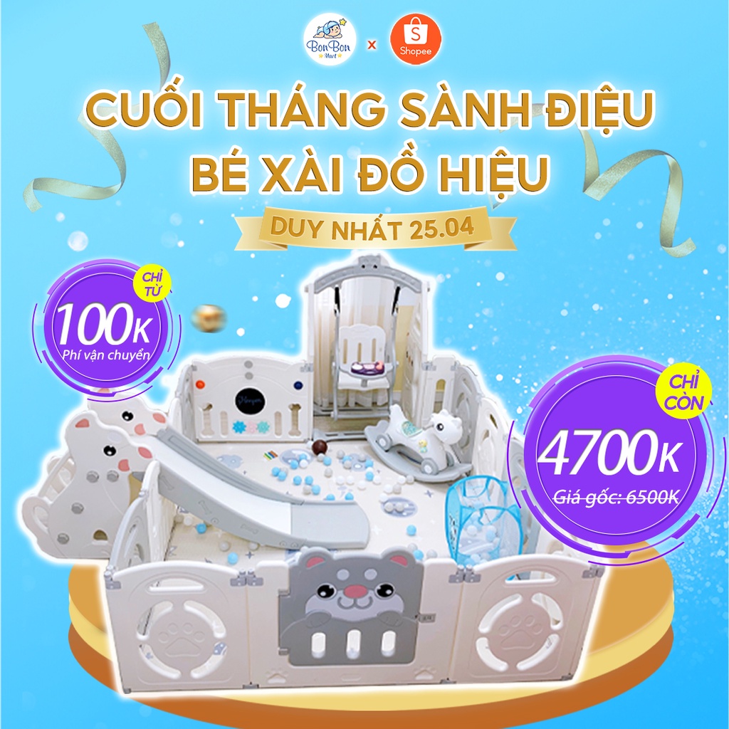 Bộ quây bóng cầu trượt xích đu bóng rổ Honper đầy đủ phụ kiện phân phối chính hãng Bonbon Mart