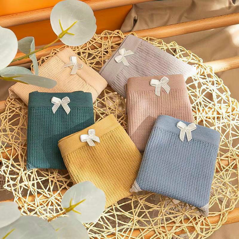 Quần Lót Nữ Cotton Kháng Khuẩn Đính Nơ Viền Ren Dễ Thương 032