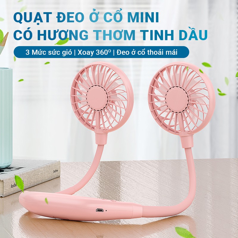 Quạt đeo ở cổ Cát Thái X8 có tinh dầu thơm và đèn LED 3 mức gió tùy chỉnh nhỏ gọn tiện lợi độ bền cao dung lượng 2000mAh