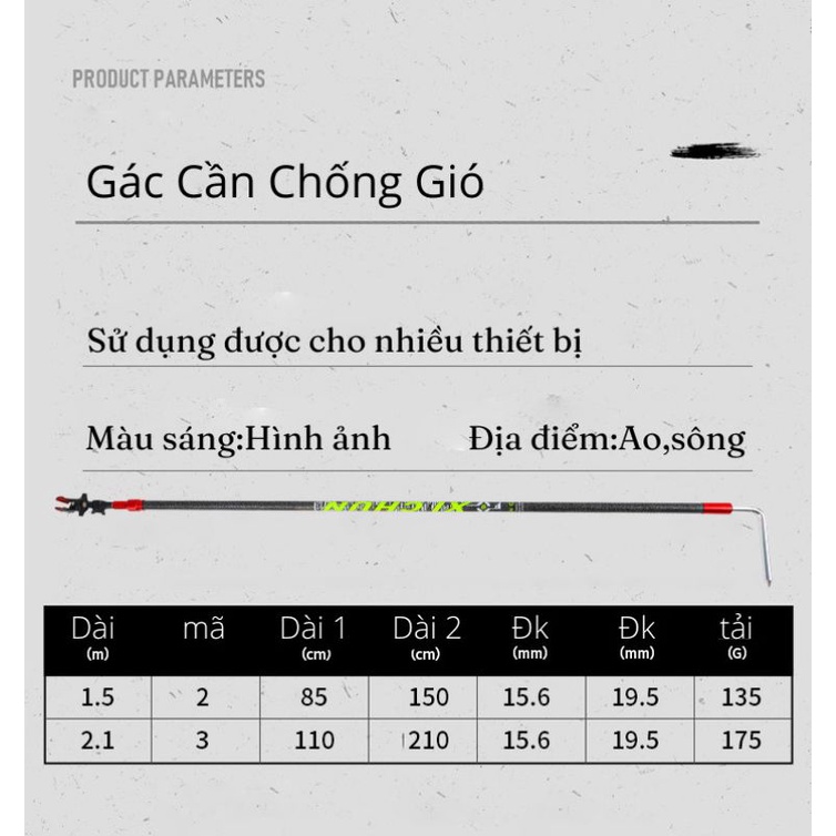 Gác Cần Chống Gió Dài 2,1 m Carbon Cao Cấp