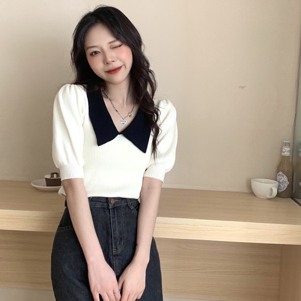 Áo Dệt Kim Tay Ngắn Phong Cách Pháp Thời Trang Mùa Hè Cho Nữ