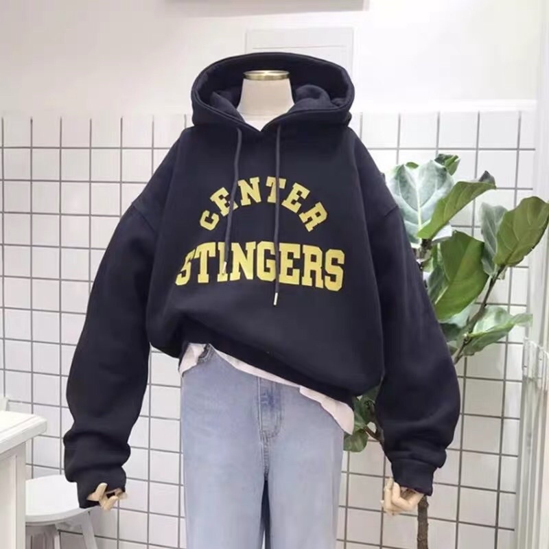 Áo hoodie hình chữ sting lót nỉ 2 lớp dày dặn freesize dưới 75kg