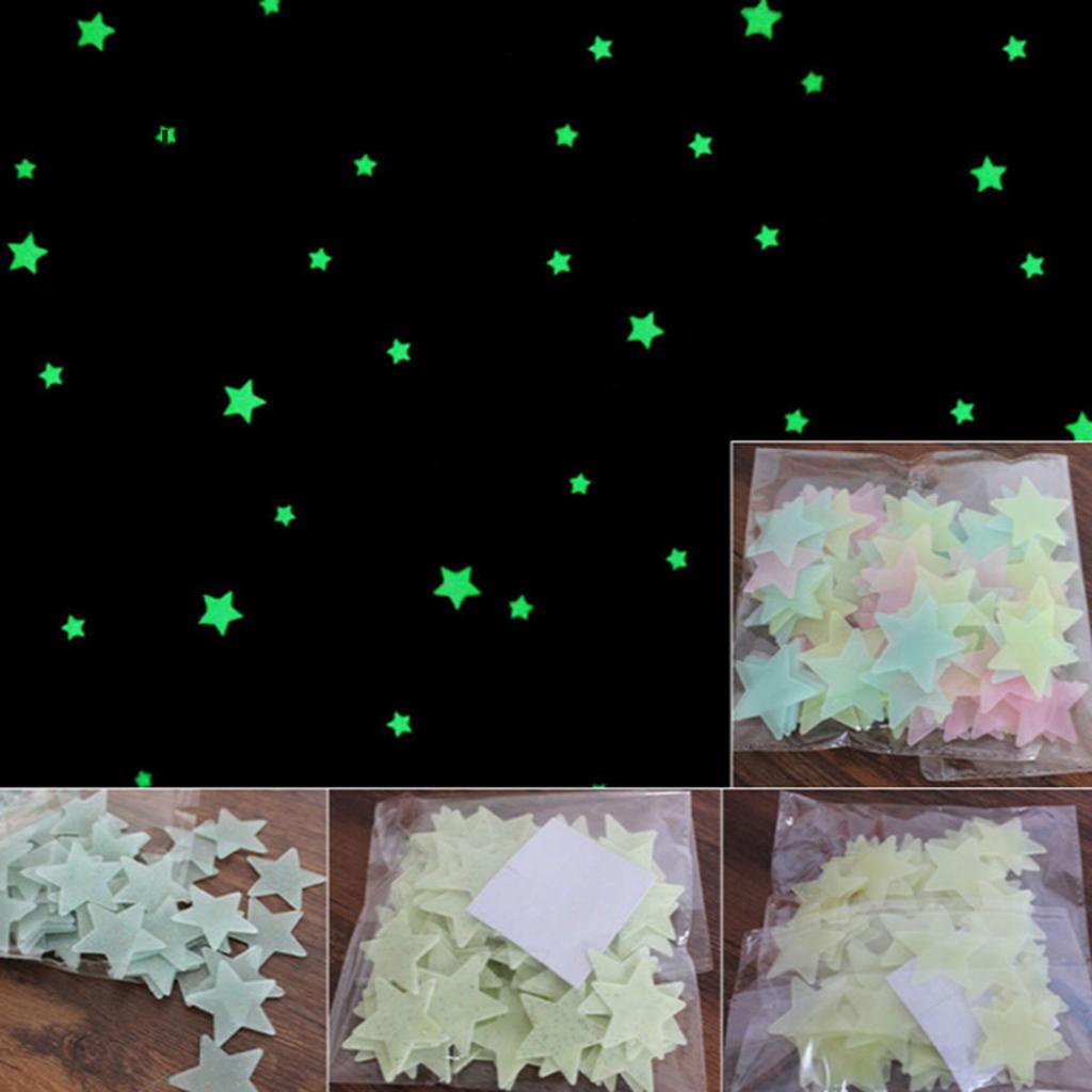 Bộ 100 miếng dán tường hình ngôi sao dạ quang trang trí phòng ngủ cho bé chất lượng cao