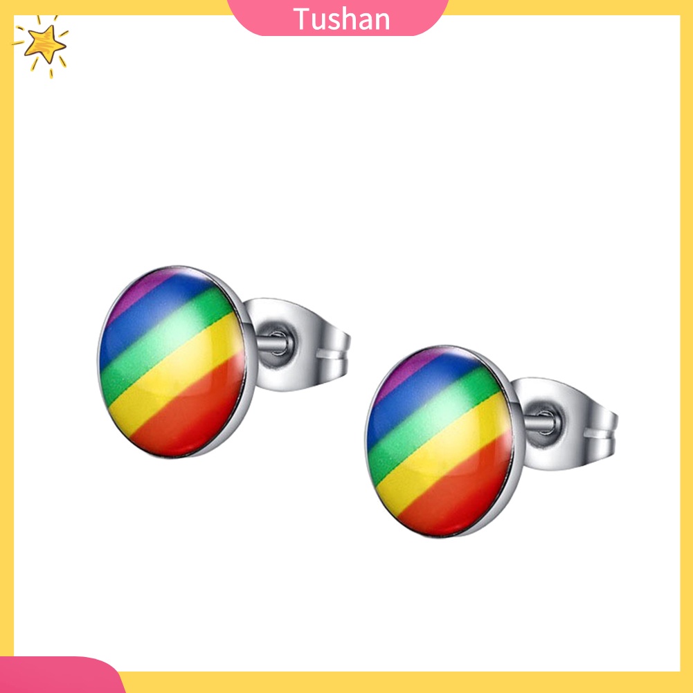 Hoa tai tròn màu sắc cầu vồng thời trang dành cho nữ