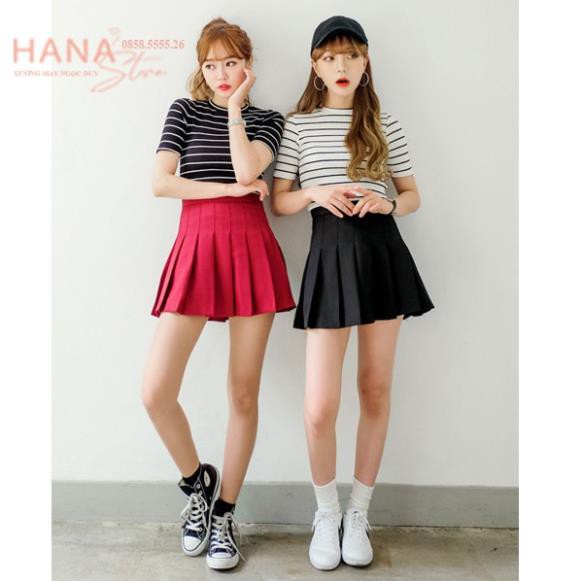 Chân váy tennis xếp ly ngắn xòe bản to màu đen có quần trong cạp lưng chun cao - Chất vải Umi dày dặn co giãn thể thao | BigBuy360 - bigbuy360.vn