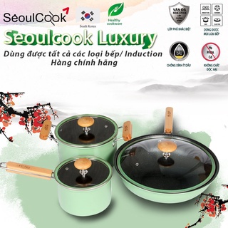 Seoulcook Luxury–Bộ 3 món nồi chảo cao cấp Hàn Quốc, chống dính vân đá
