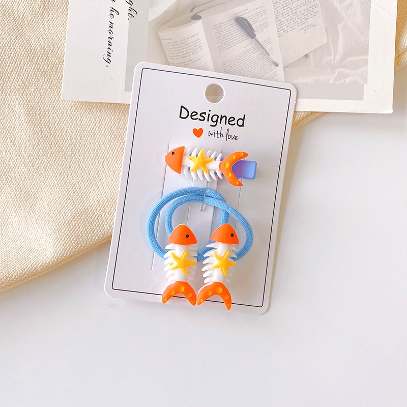 Bộ 3 Dây Buộc Tóc Cao Su Co Giãn Họa Tiết Đại Dương Hoạt Hình Dễ Thương Cho Bé Gái