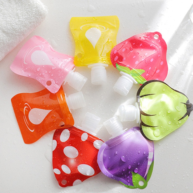 Set 10 Ống Rỗng Đựng Dầu Gội Dạng Bóp Hình Trái Cây Hoạt Hình Dễ Thương Có Thể Đổ Đầy