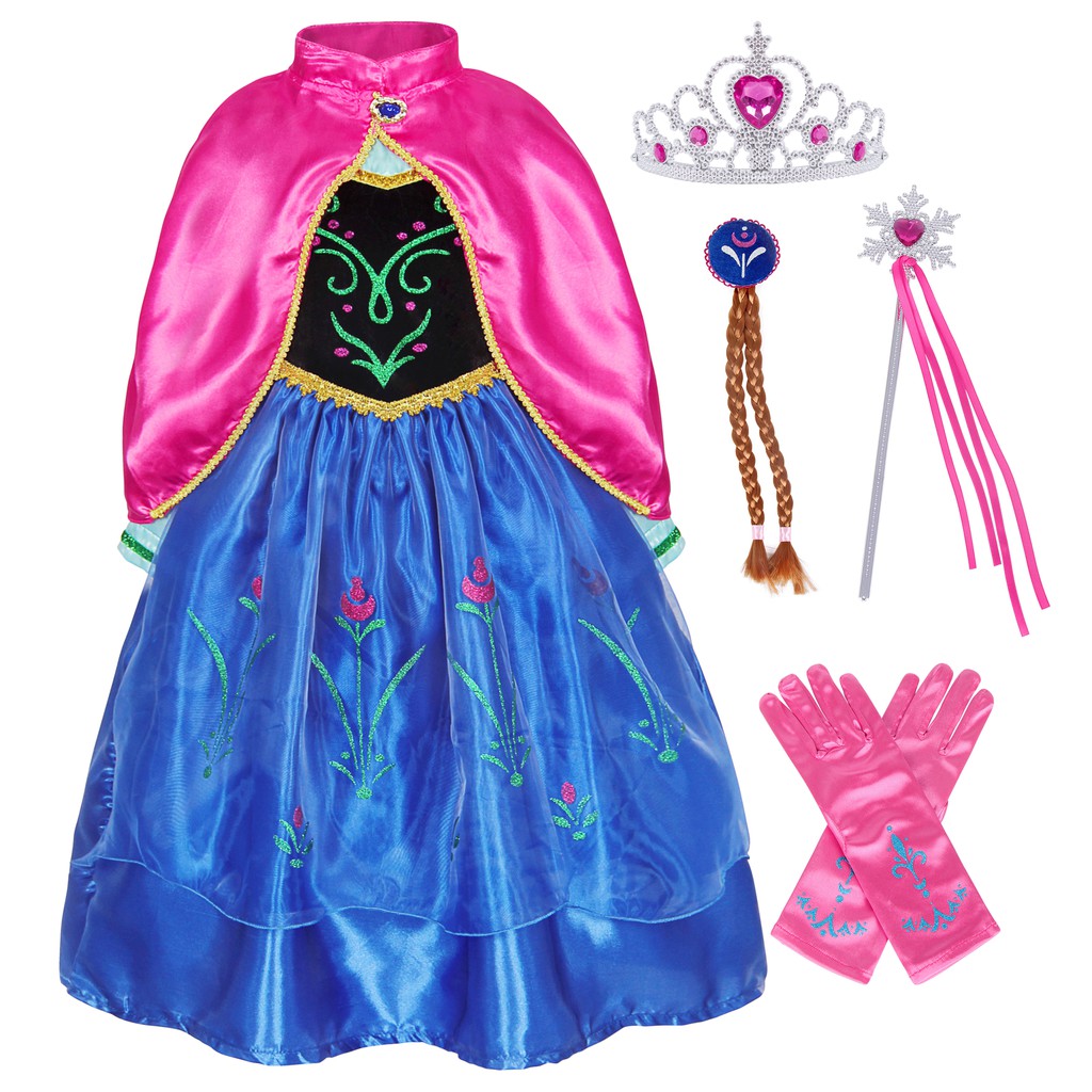 Cute Princess Anna Dress in Cartoon for Baby with Cloak For Chrismas Halloween Birthday Party Cosplay Gift