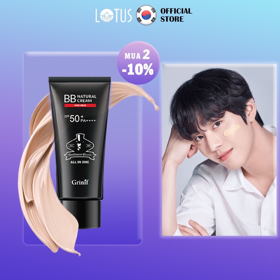 Kem che khuyết điểm chống nắng không lộ vân, dưỡng trắng da, giảm nhăn cho nam giới Grinif Natural BB Cream for Men 50g