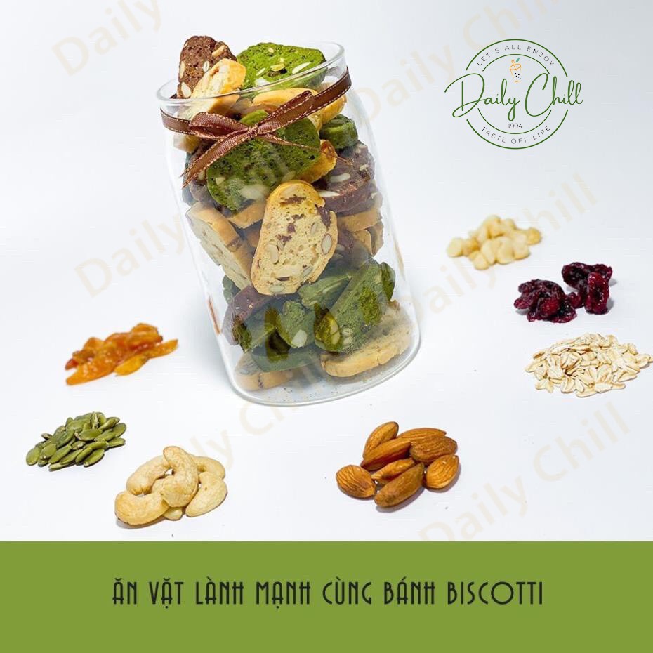 Bánh BISCOTTI Nguyên Cám Không Đường, Bánh Ăn Kiêng - Tặng kèm gói An Nhãn Trà ( 500gram ) - Daily Chill