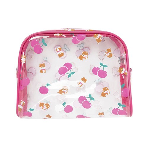 Túi Đựng Đồ Đa Năng ARTBOX Hàn Quốc Bằng PVC Trong Suốt Họa Tiết Chú Chó Shiba Và Quả Cherry Hồng Xinh Xắn