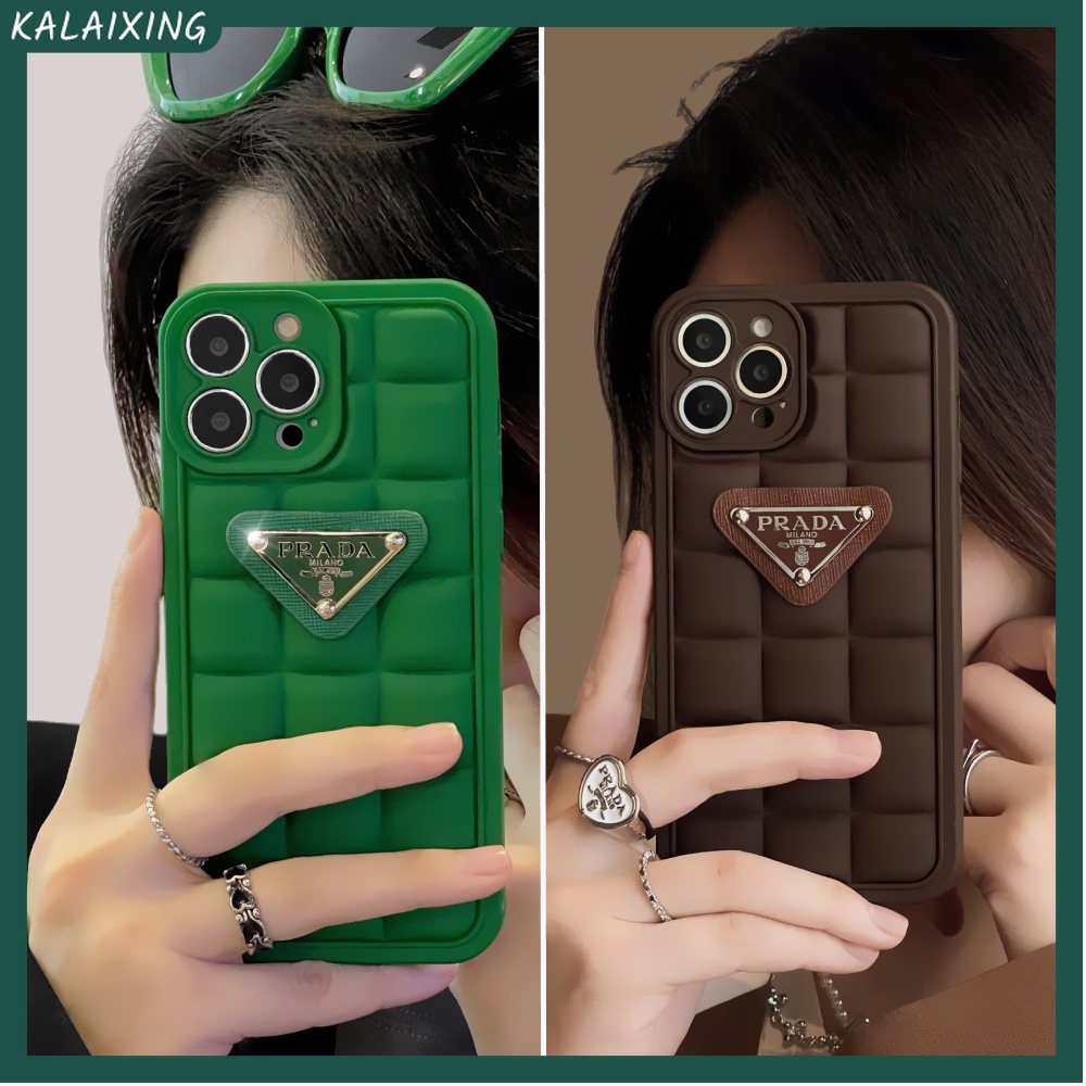 PRADA Ốp Điện Thoại Mềm Thiết Kế Hình Tam Giác 3D Cho iPhone 14 Pro Max 13 Pro Max 12 11 Pro Max Xs Max Xr X Xs
