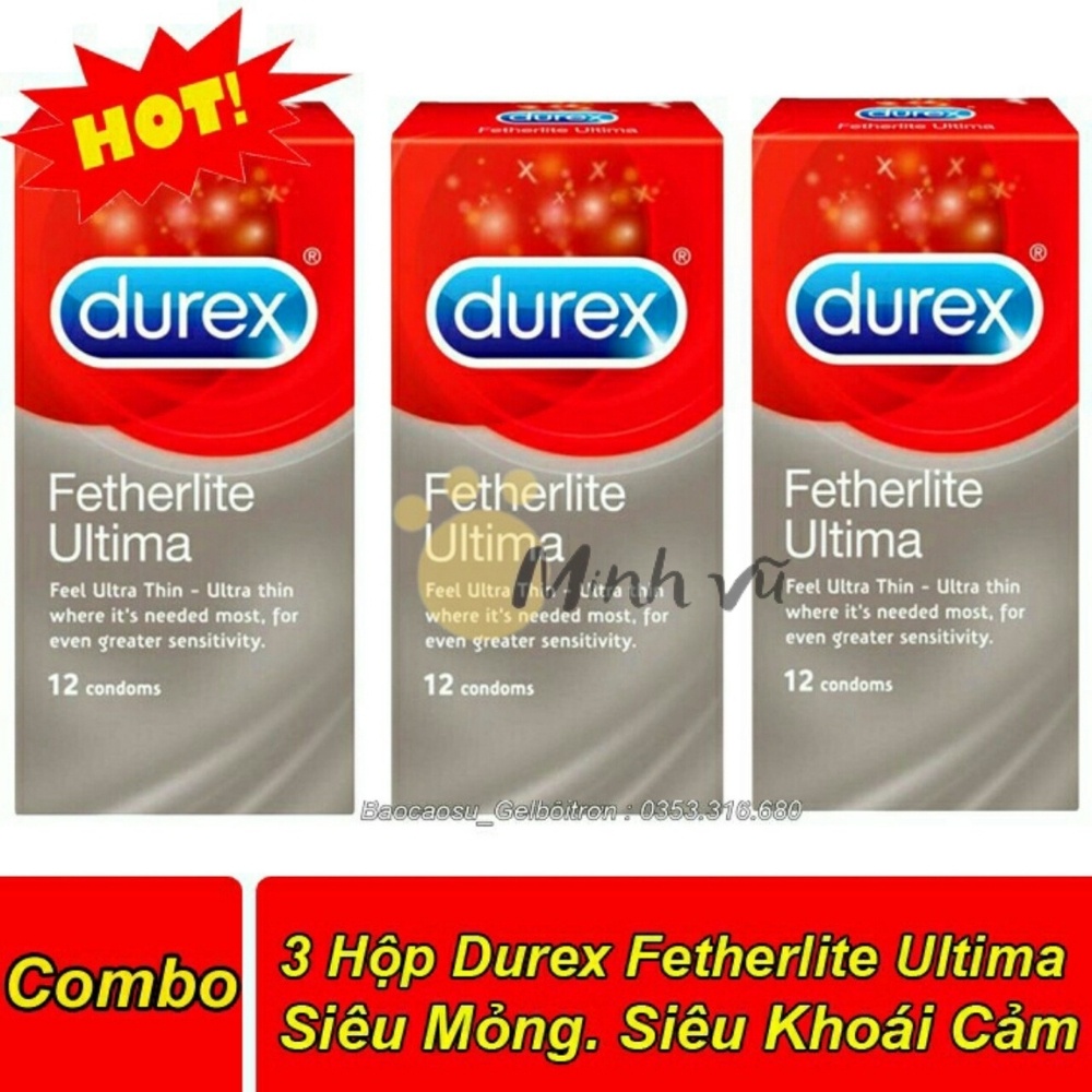 [ Có video ảnh thật ] Bộ 2 hộp bao cao su Durex Fetherlite Ultima 12 chiếc  tặng 1 hộp cùng loại bcs durex