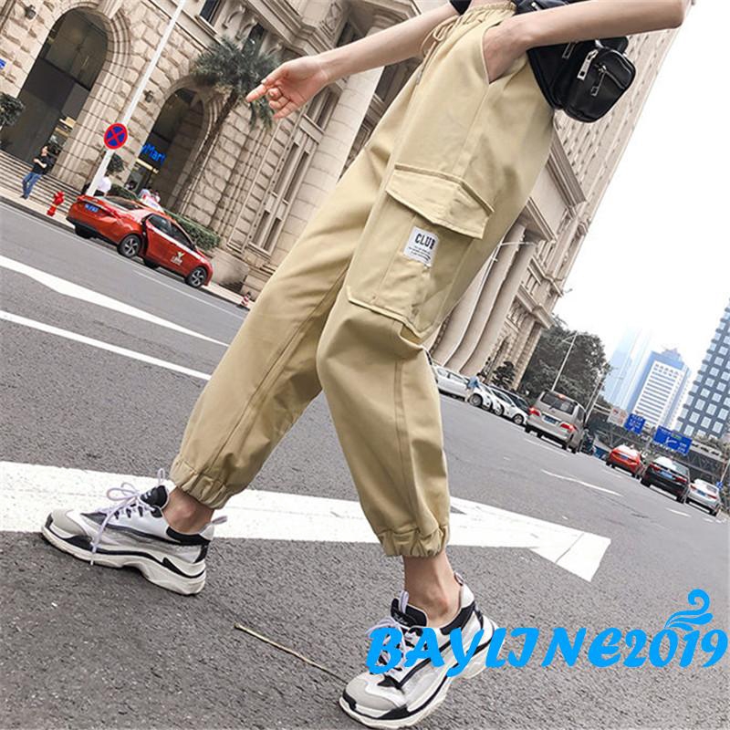Quần jogger phối túi hộp màu trơn lưng thun cá tính dành cho nữ