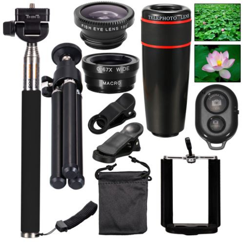 (SG) - Ống kính tele zoom 8x chụp xa + Macro + Fisheye + Wide + Angle + Chân 3 càng + Selfie + Bluetooth cho điện thoại