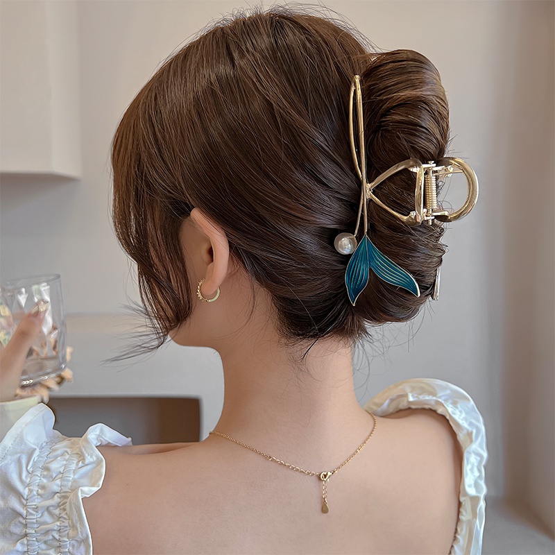 Kẹp Tóc Hình Cá Mập Đính Ngọc Trai Giả Bằng Kim Loại Cho Nữ