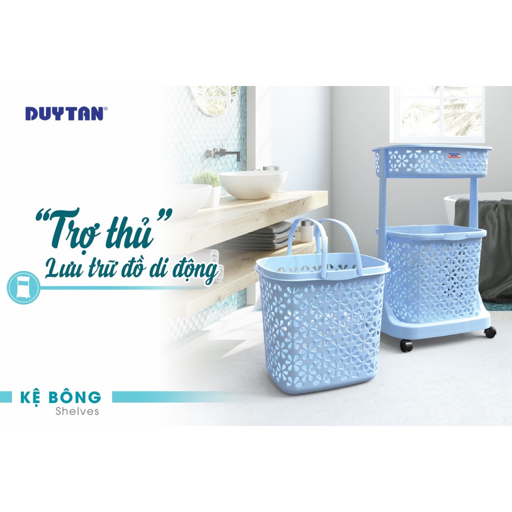 Kệ Bông Nhựa Duy Tân 2 tầng có bánh xe - Kích thước 49,5 x 32,6 x 79,4 cm