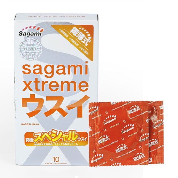 Bao cao su Sagami Xtreme Super Thin siêu mỏng -hộp 10 cái ( Che tên sản phẩm )