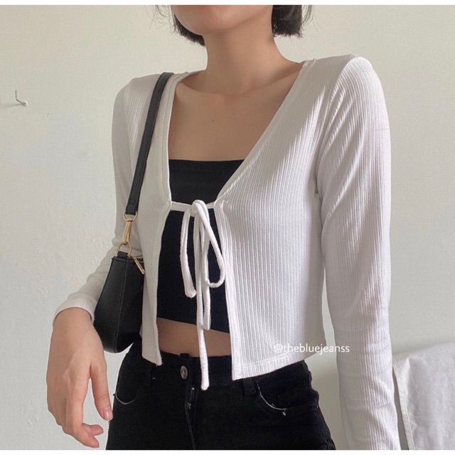 Áo croptop tay dài cột dây