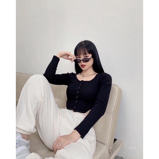 Croptop cúc nút bấm tay dài xéo eo