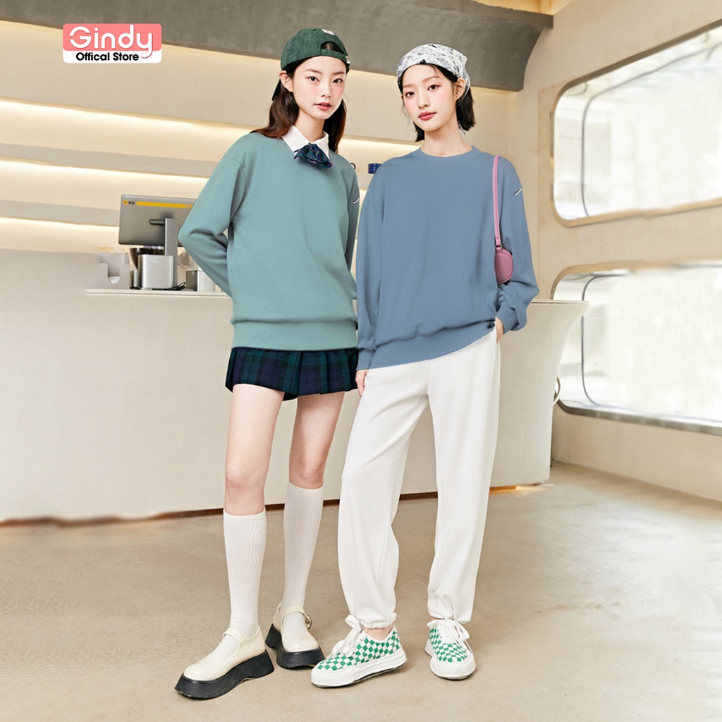 Áo nỉ sweater trơn dài tay GINDY hoodie nam nữ unisex trơn basic form rộng nhiều màu sắc thời trang thu đông A017