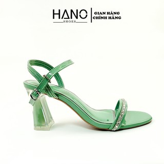 Sandal Cao Gót 7p/7cm Đế Vuông Gót trong Mika Quai ngang Đính đá Cao Cấp màu Trắng/Chì/Xanh Sang Cảnh VNXK HANO - SD0137