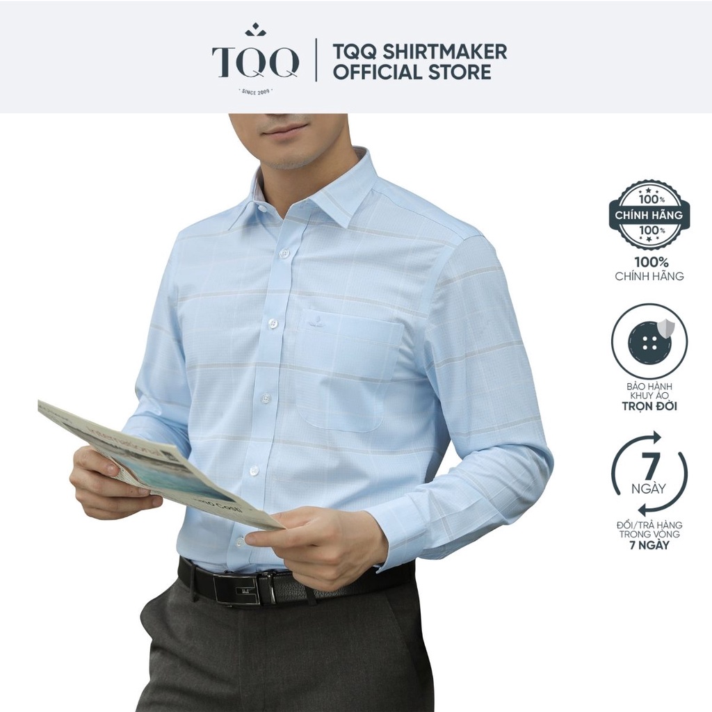 Áo sơ mi nam dài tay cao cấp K508CS TQQ màu biển nhạt dáng Slimfit tôn dáng vạt tôm có túi ngực