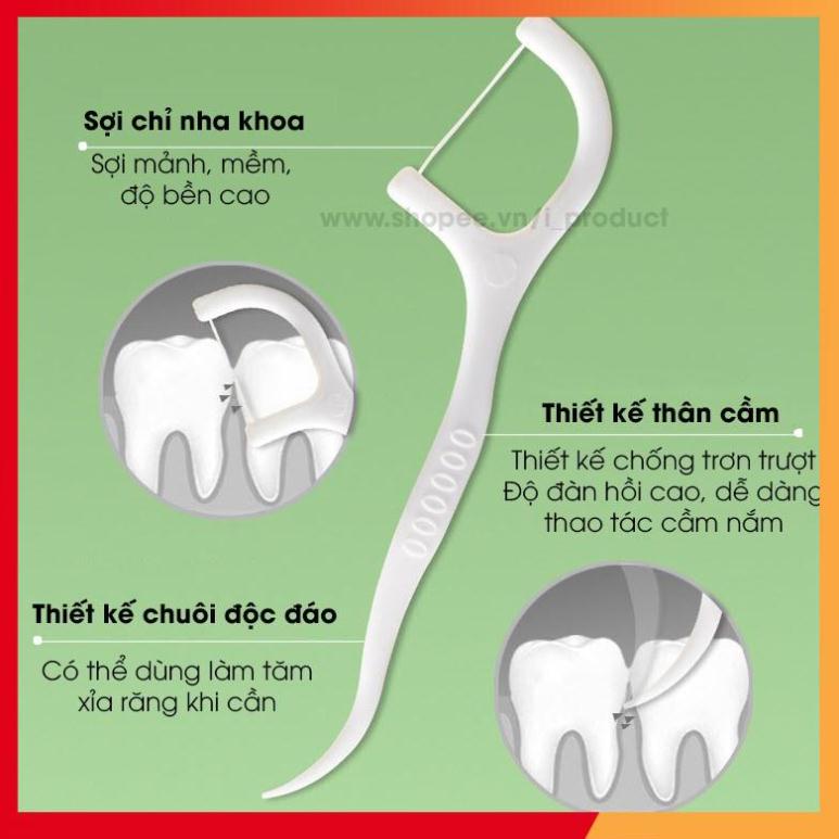 Tăm chỉ nha khoa hộp 50 cái, chăm sóc răng miệng chuyên dụng