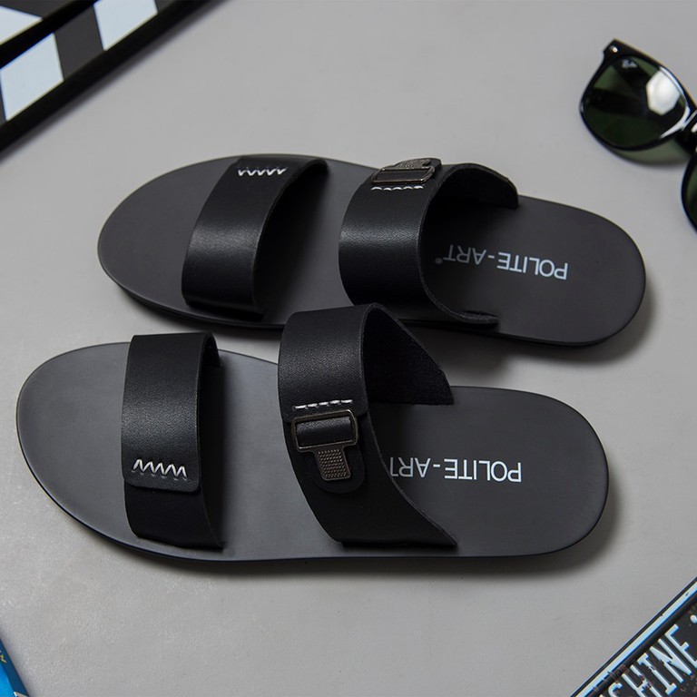 Dép nam quai ngang Polite - art D824 da bò cao cấp 2 màu - BH 6 Tháng