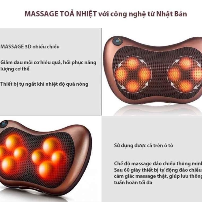 Gối Massage 8Bi Hồng Ngoại Chính Hãng - Gối Masage Cổ , Vai , Gáy