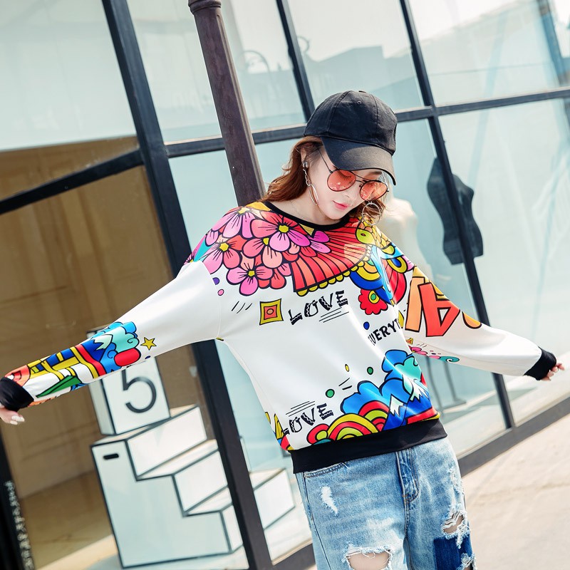 Áo Khoác Sweater Dáng Rộng In Hoạt Hình Kiểu Harajuku Thời Trang Mùa Thu 2017 Cho Nữ